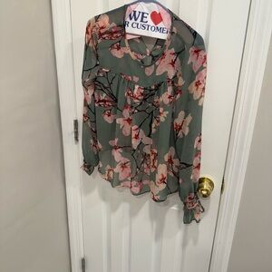 Eva Mendes for New York & Company Floral Blouse in Pink and Green